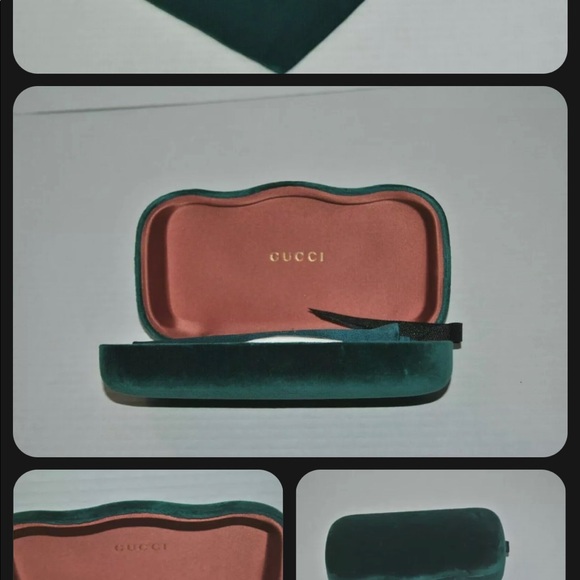 Gucci Authentic Velvet Hard Sunglass Eyeglass Case With Satin Pouch Green - Picture 2 of 3